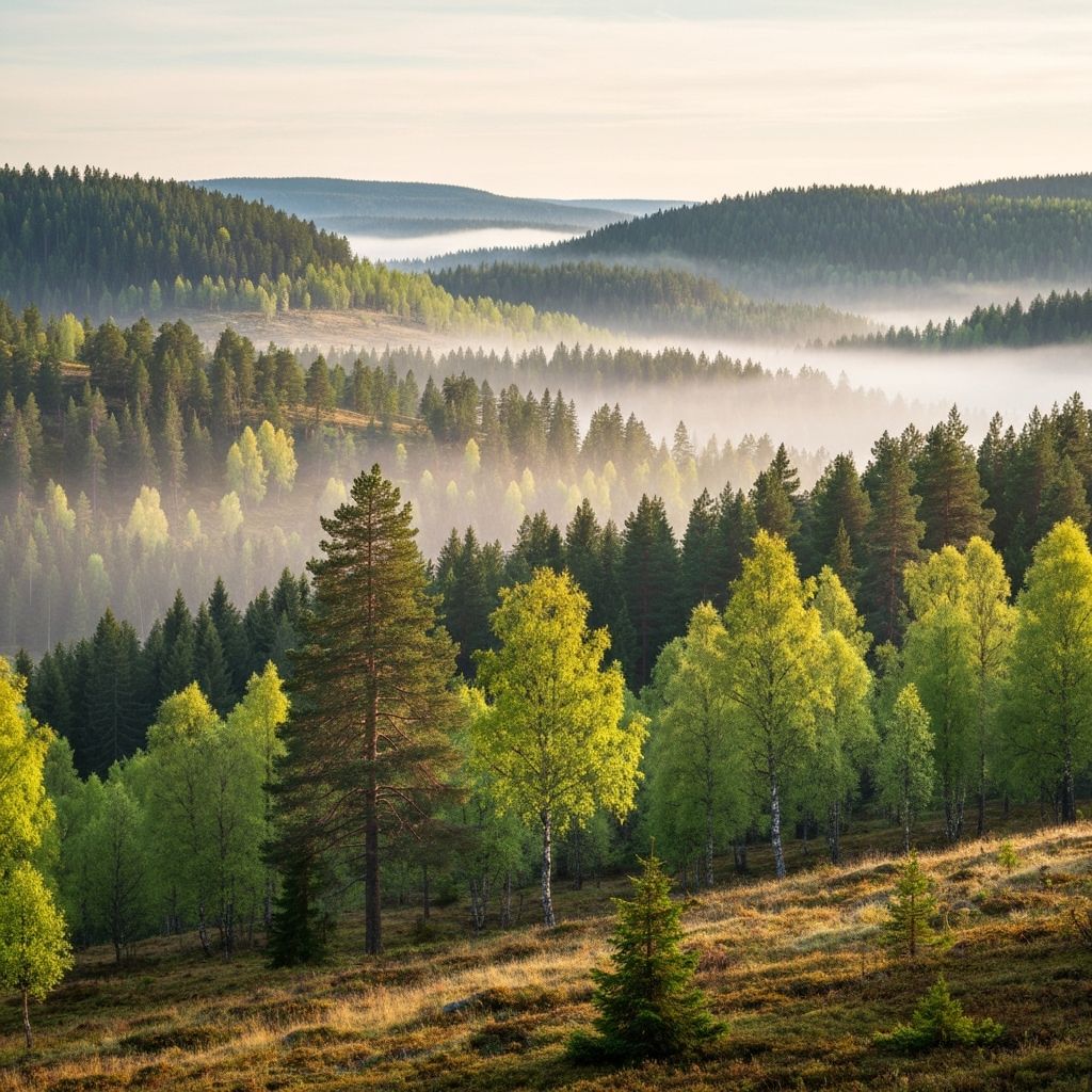 Panorama över svensk skogslandskap